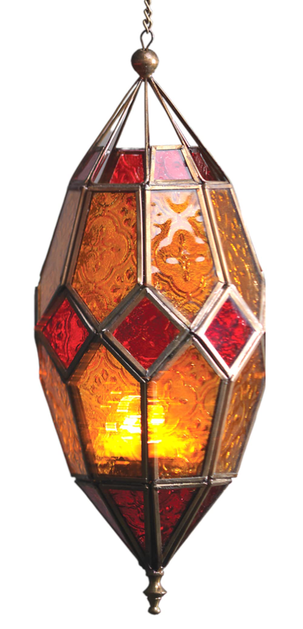 Purity Style Red/Yellow Moroccan Style Hanging Glass Tealight Lantern (Large )