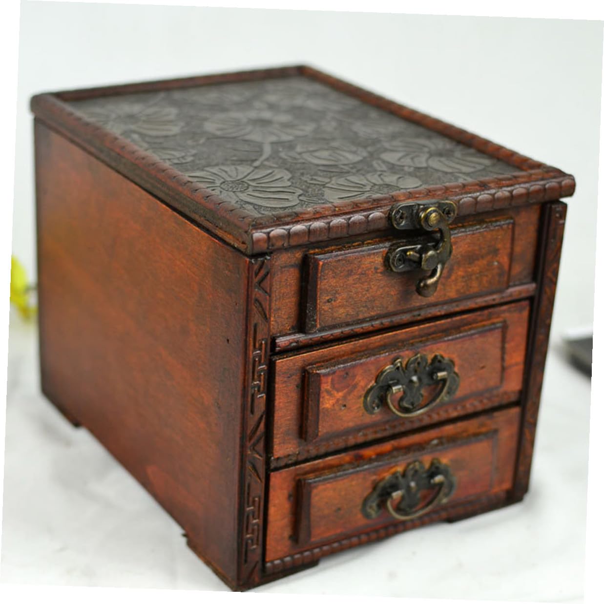 Joyero de Madera Organizador Elegante Estilo Chino Vintage con Espejo, Caja para Pendientes y Collar con Excelente Acabado para Almacenar Joyas en Días Obsequios