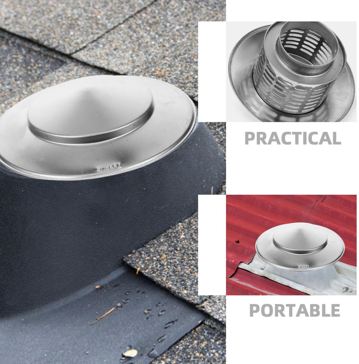 2pcs Stainless Steel Chimney Cap Rainproof Metal Chimney Cover 75mm Pipe Flue Vent Cover for Outdoor Roof Fireplace Tube Protection