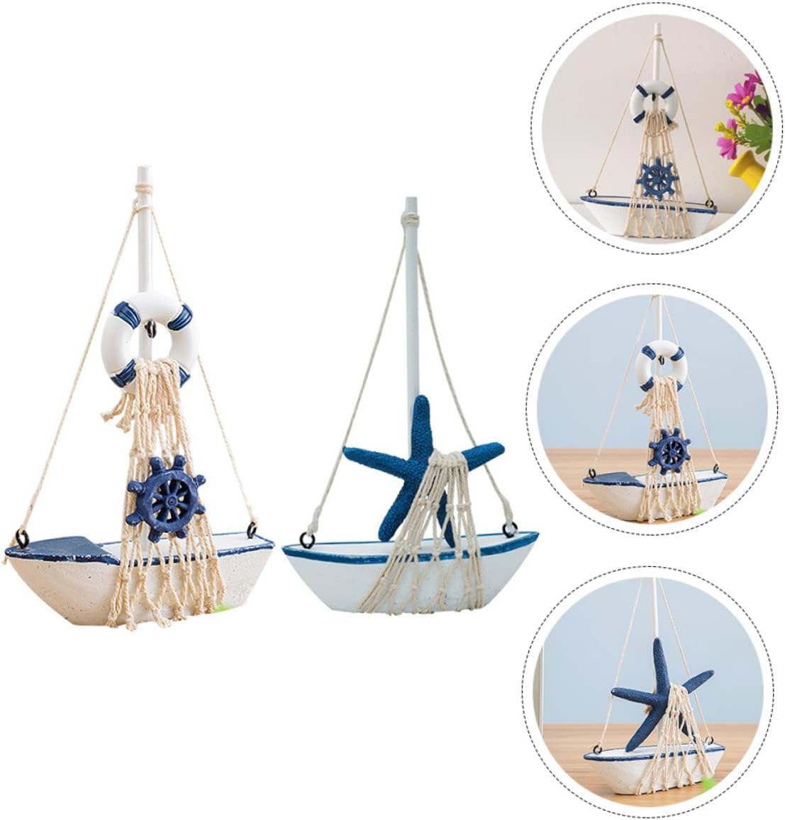 2Pcs Mini Sailboat Craft Nautical Beach Decoration for Home Office Sailing Ornaments Present for Sea Lovers and Mediterranean Themes