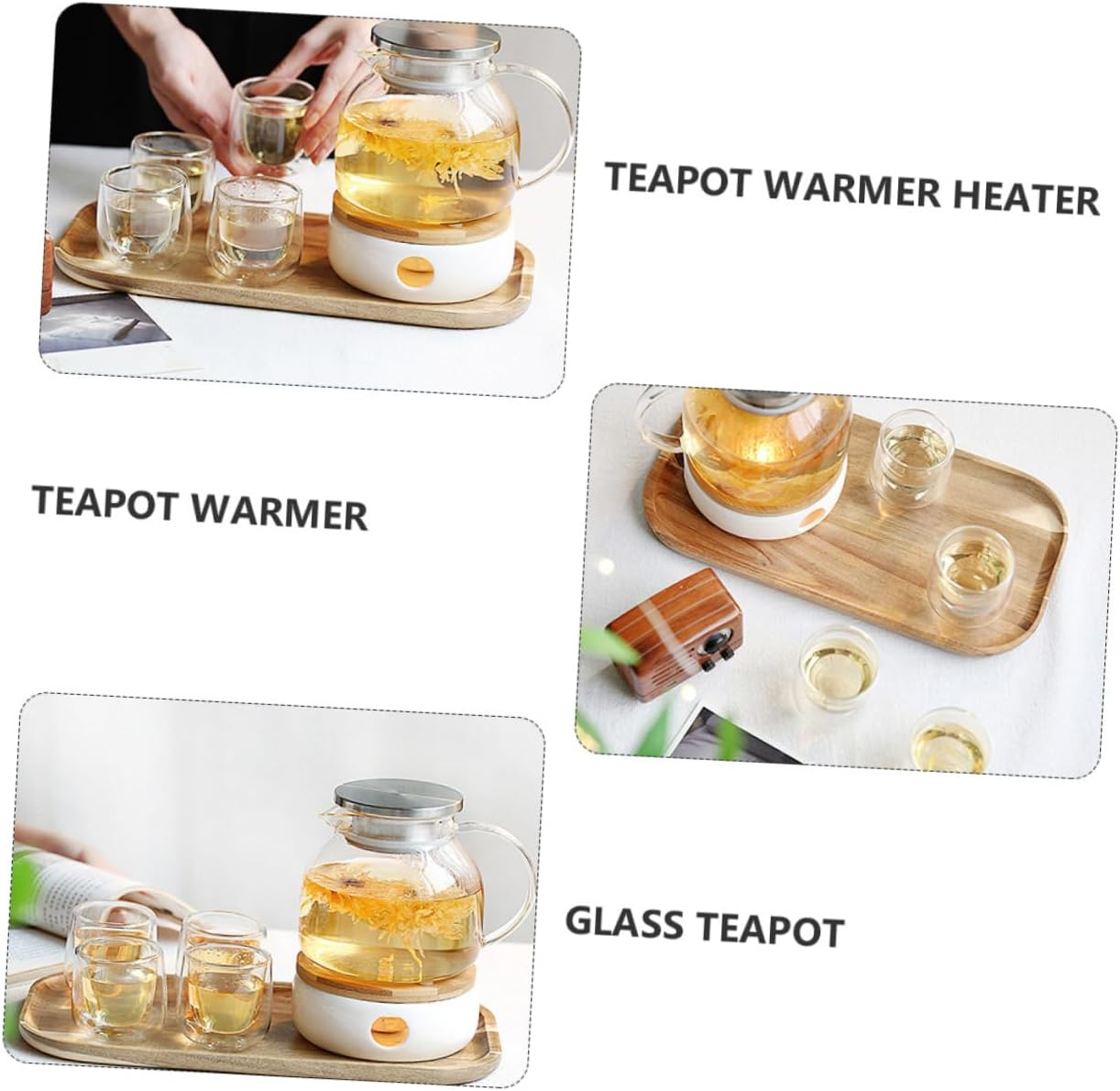 2pcs Teapot Bamboo Lid Glass Tea Pot Warmer Heat Retaining Tea Tool Kit
