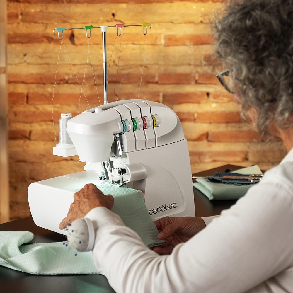 Woman operating Cecotec BelleCouture OverLock Sewing Machine