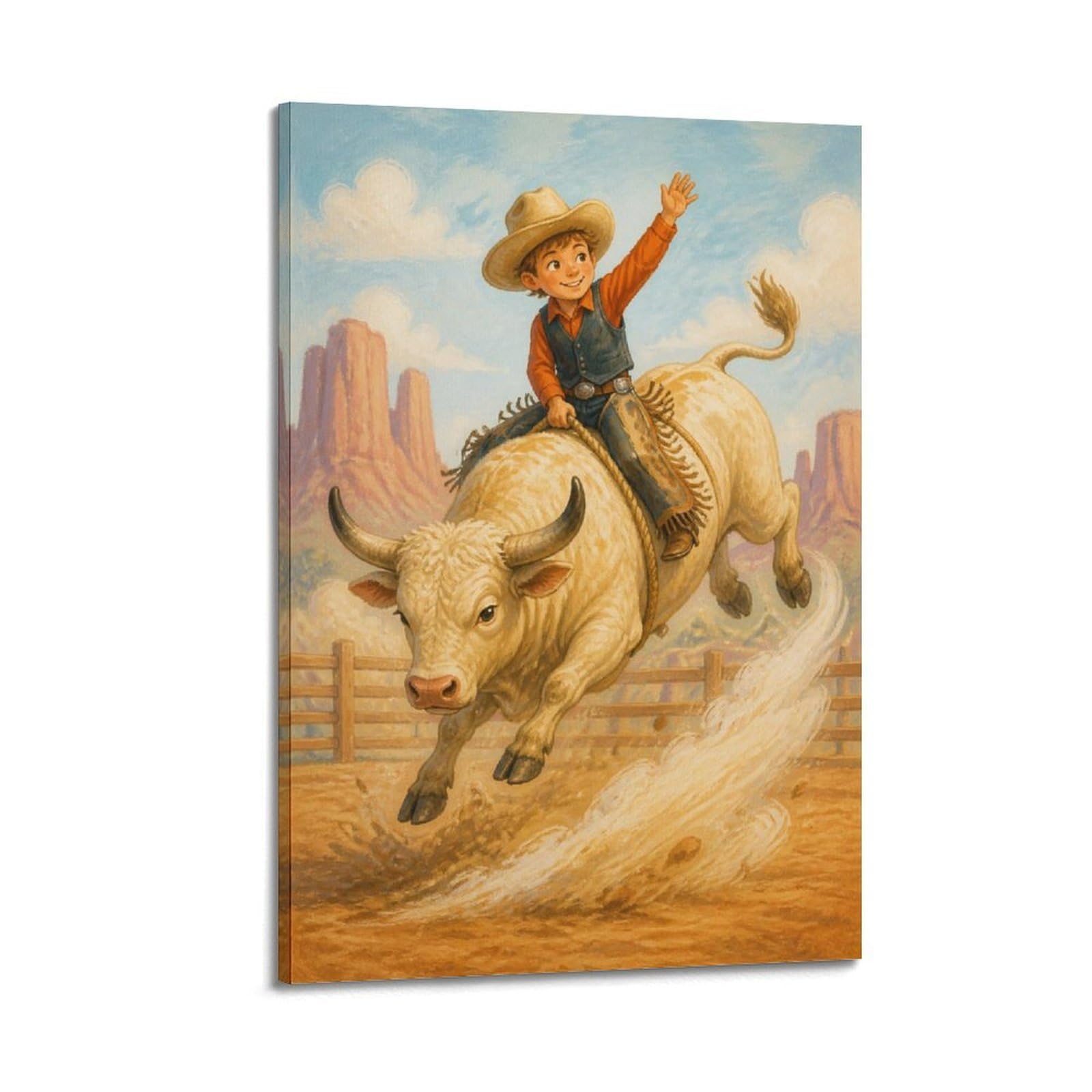 OKAHYS Old West Rodeo Bull Riding Poster Rustic Ranch Cowboy Culture Modern Decorative Canvas Prints - Ideal Wall Art for Family, Man Cave, Game Room, Boys & Girls Bedroom 24x36inch(60x90cm)