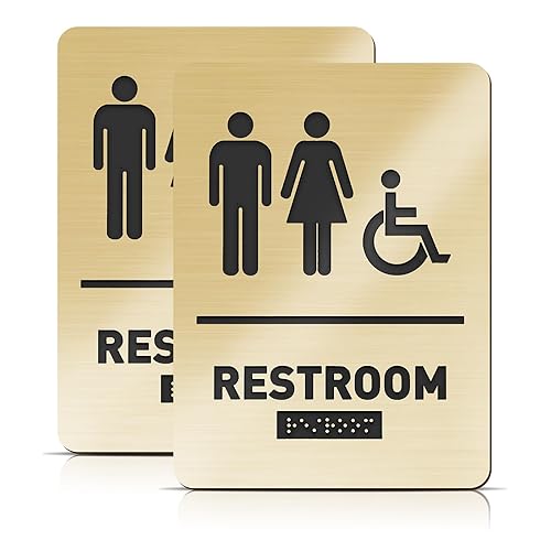 Oudain Ada Compliant Restroom Sign with Braille Unisex Handicap Bathroom