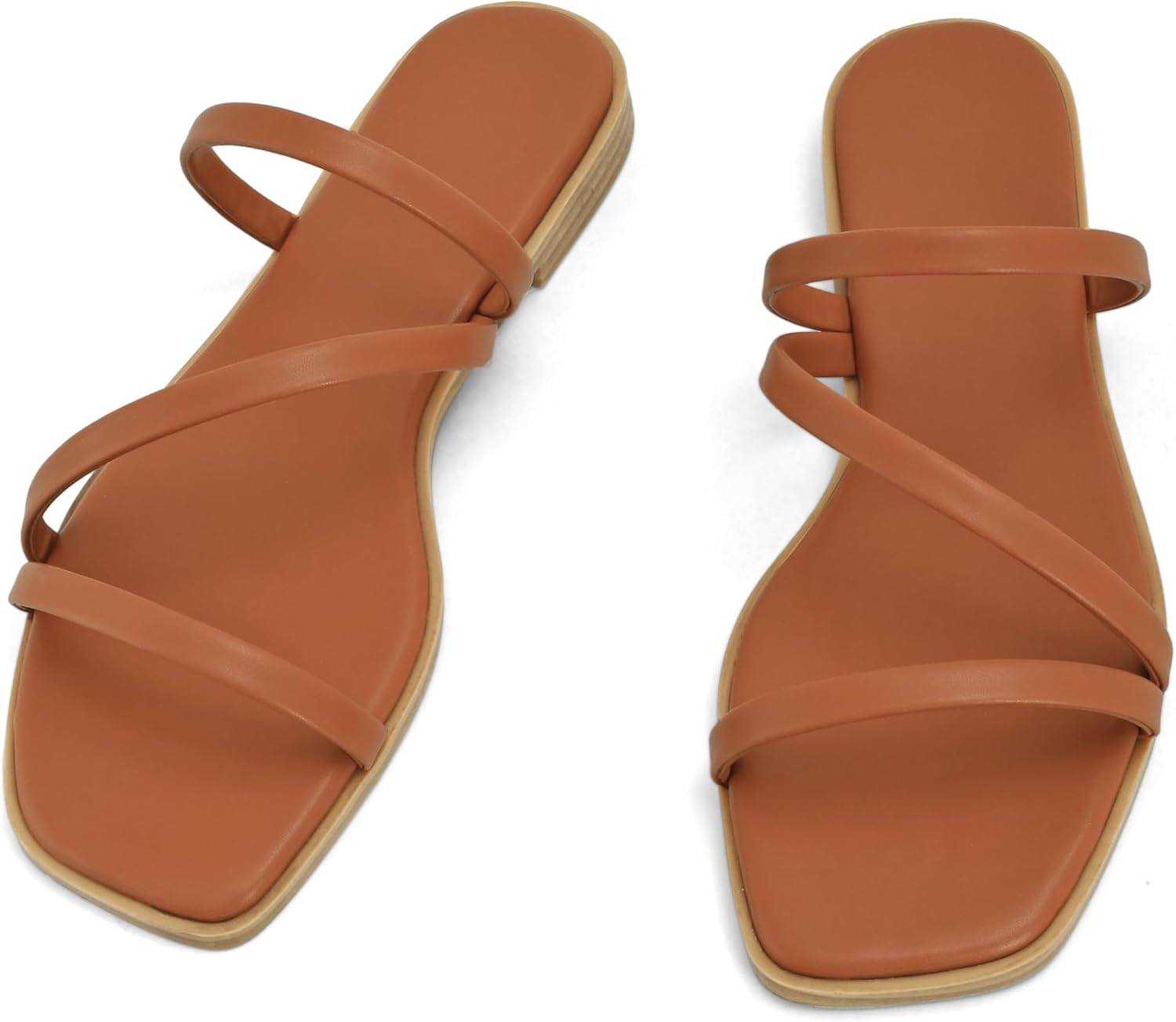 LACUONE Strappy Flat Sandals For Women Slip On Square Open Toe Slides Sandals - Image 3