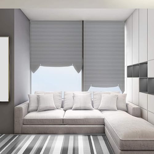 Miniatura 7 de Paquete de 3 persianas temporales sin cordones de tela plisada filtrante de luz, fáciles de cortar e instalar, con 6 clips, 48 x 72 pulgadas,