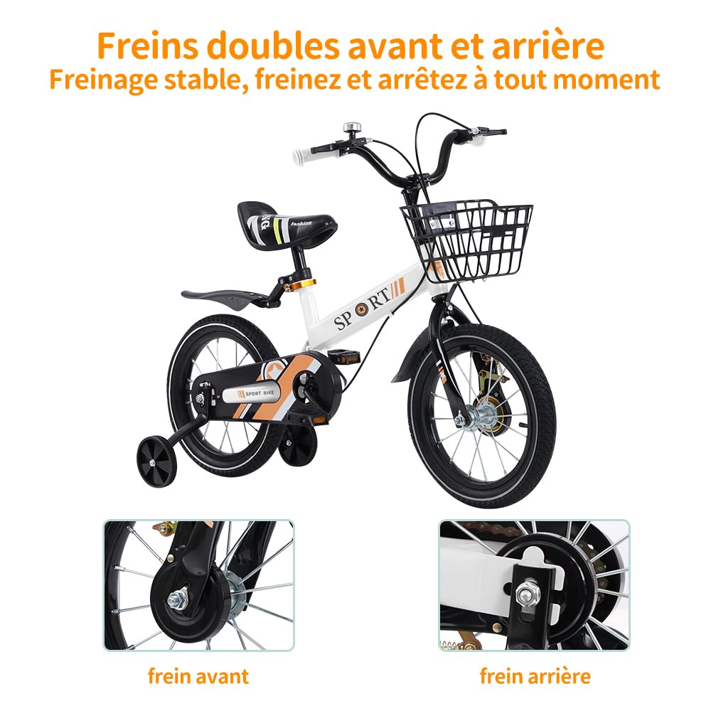 homewell 12/14/16" Bicicletas infantiles con cesta, estabilizadores y muleta, para niñas y niños de 2 a 9 años