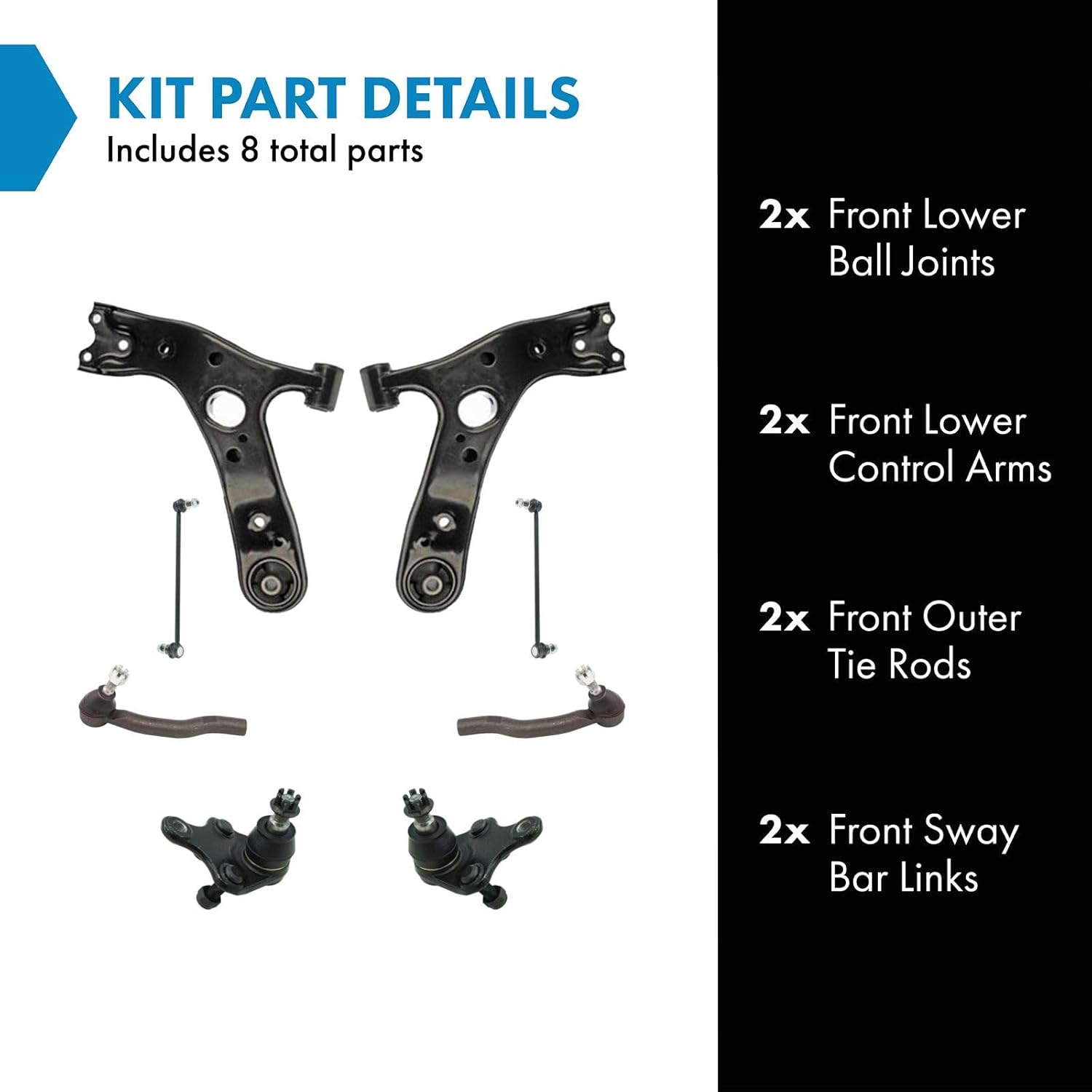 TRQ Front Steering and Suspension Kit Ball Joint Control Arm Tie Rod Sway Bar Link Compatible with 2016 Scion iM 2008-2015 xB 2017-2018 Toyota Corolla iM 2012-2017 Prius V