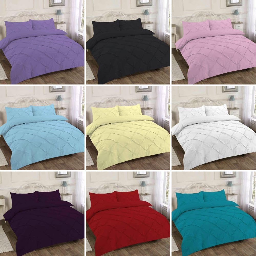London Dream Alexander Pinch Pleat Duvet Cover Set with 2 Pillowcases, Pleated Diamond Polycotton Pin Tuck Chic Bedding Sets (Double 200 x 200 cm, Latte)