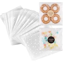 YunKo 200PACK Self Sealing Cellophane Bags Clear Cookie Bags for Gift Giving Treat bag for Packaging Cookies, Candy, GiftsWhite Polka Dot, 5.5x5.5Inches