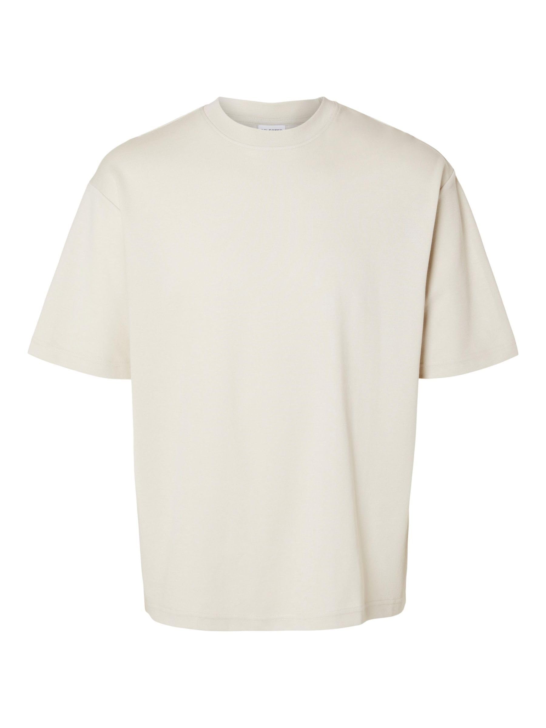 SELECTED HOMME Male T-Shirt Oversized Short Sleeve, Oatmeal, M