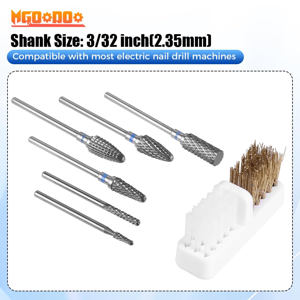 Mgoodoo 6PCS Nail Drill Bits, 3/32'' Efile Nail Drill Bits, Professional Tungsten Steel Electric Nail File Bits - Image 3