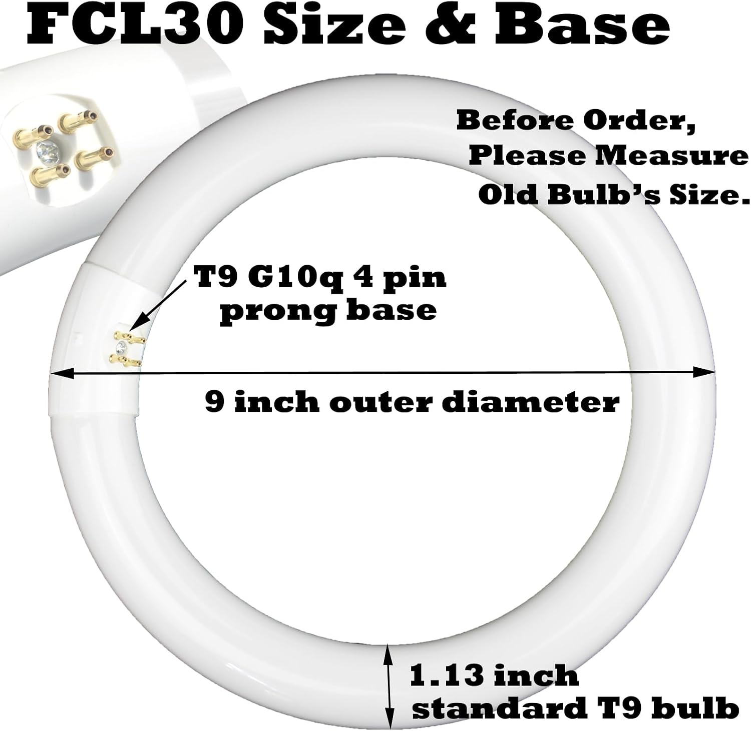 CHKADAWA FCL30/30K T9 9 inch 30 Watts Circular Fluorescent Light Bulbs, Round FCL30EX-L 27K Circline Light Bulb FC9T9/KB 30W 830 3000K, 32030 WW Warm White, G10q 4 Pin Base, 2 Pack