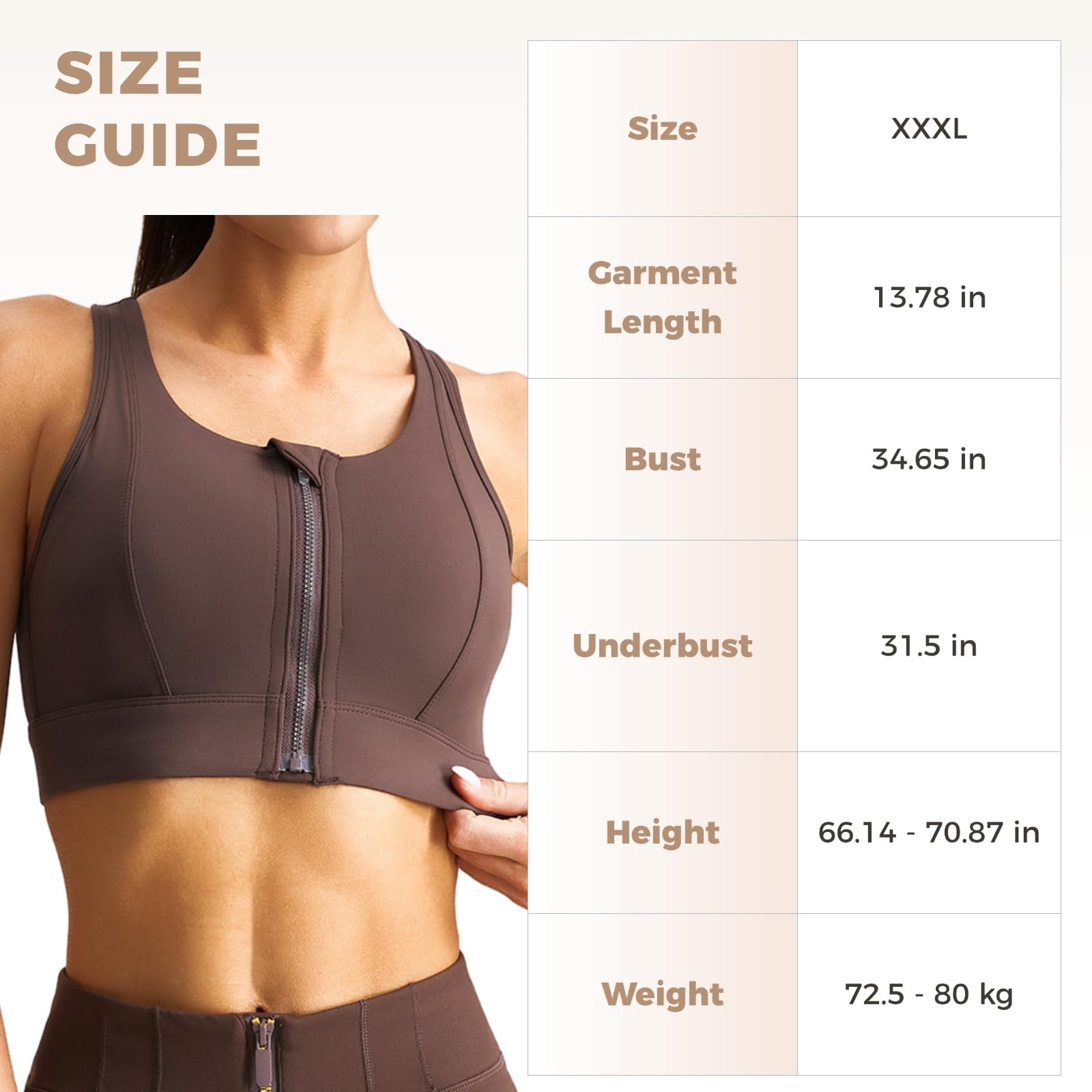 Biustonosze z zamkiem błyskawicznym z przodu dla kobiet, wysoce elastyczny nylon + spandex biustonosz sportowy z zapięciem na zamek błyskawiczny, szerokie ramiączka i bezszwowy design, Xxxl, pasuje do