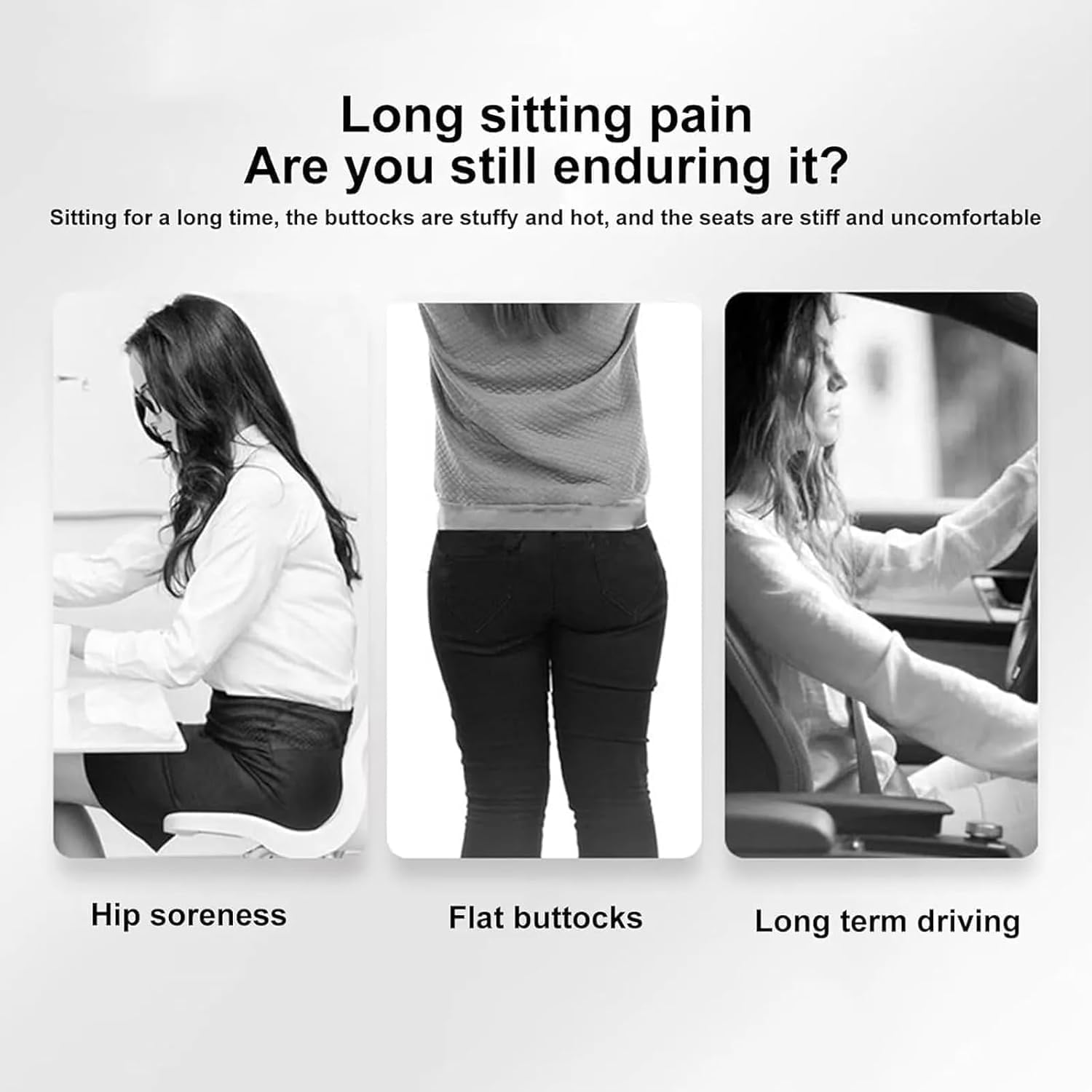gresonic Cuscino per sedile in memory foam ad alta densità, design ergonomico per il massimo sollievo dal dolore alla schiena e alla sciatica (nero&grigio)
