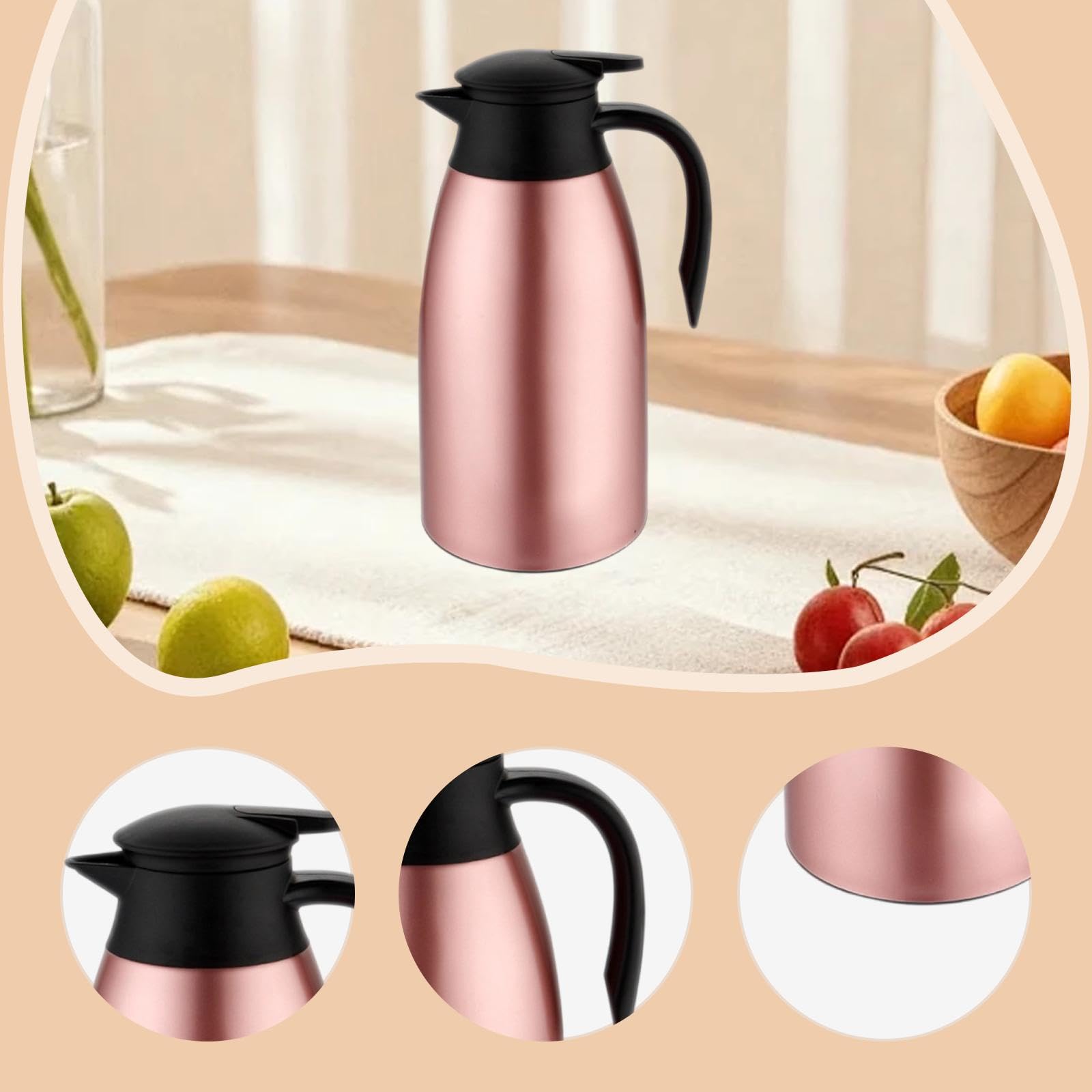 Caraffa Termica in Acciaio Inox per caffè E tè, Dispenser di Bevande in Silicone con 24 Ore, Ideale per Ufficio E Casa, Oro Rosa