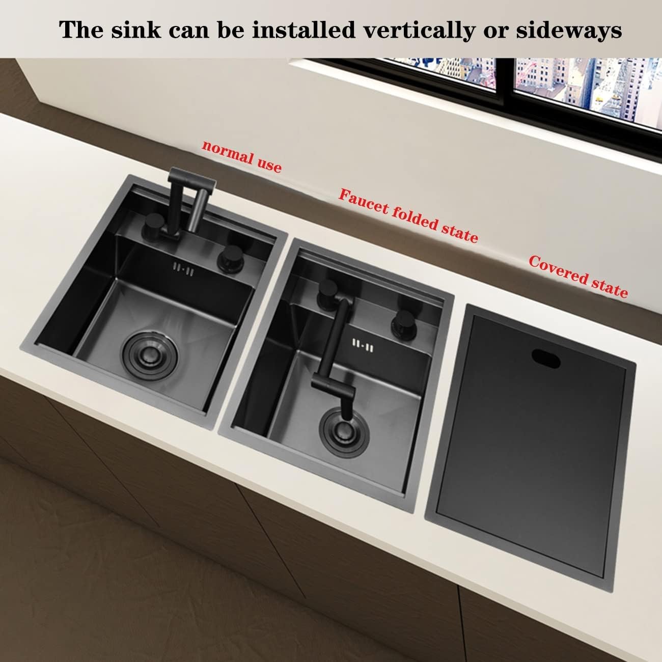 Kitchen Kitchen Stainless Steel Kitchen Bar Prep Bar Drop in Undermount Small Kitchen RVs (Black-35 * 45 * 22cm