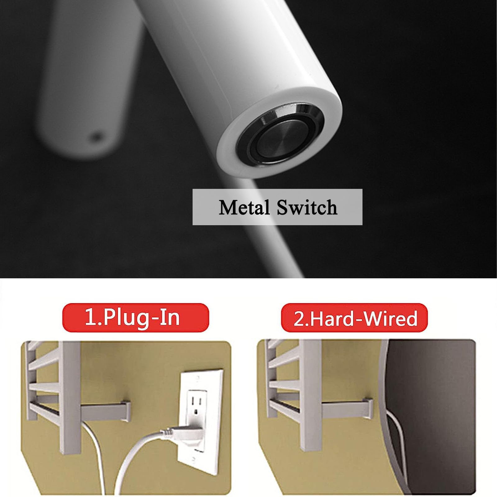 Portasciugamani Elettrico, Grande Scaldasalviette Riscaldato Elettrico da Parete, Termoarredo Radiatore Bagno Acciaio inossidabile 304 Con Controllo termostatico,Bianca,Hardwired