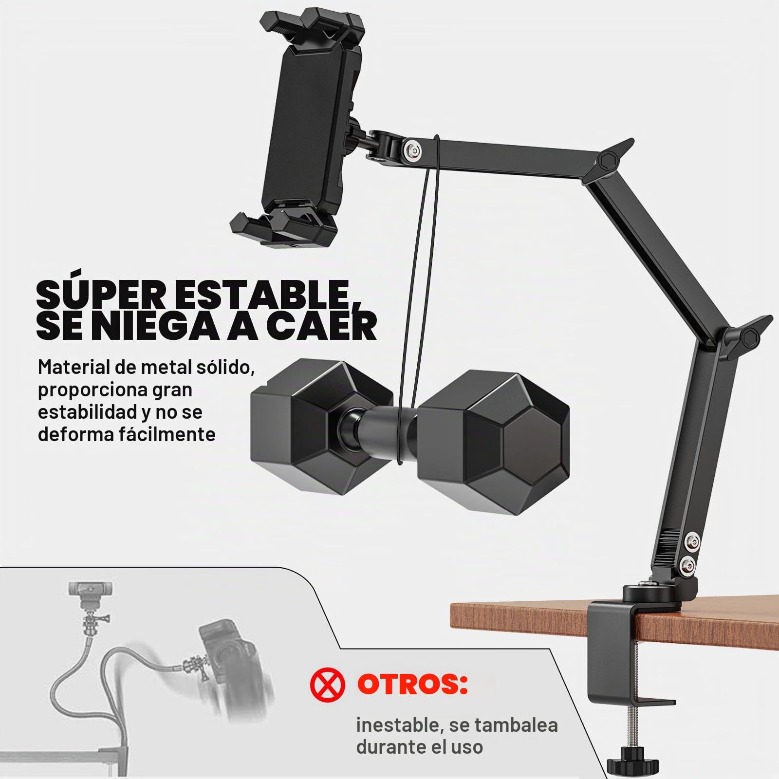 Soporte Tablet Mesa, 360°Giratorio Soporte iPad Mesa con Brazos Metálicos, Soporte Tablet Cama para iPad Pro/Air/Mini, 4.7"-13.5" Tablets