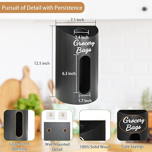 Miniatura 6 de Soporte para bolsas de plástico montado en la pared, soporte de madera para bolsa de comestibles, dispensador de bolsas de plástico de granja debajo