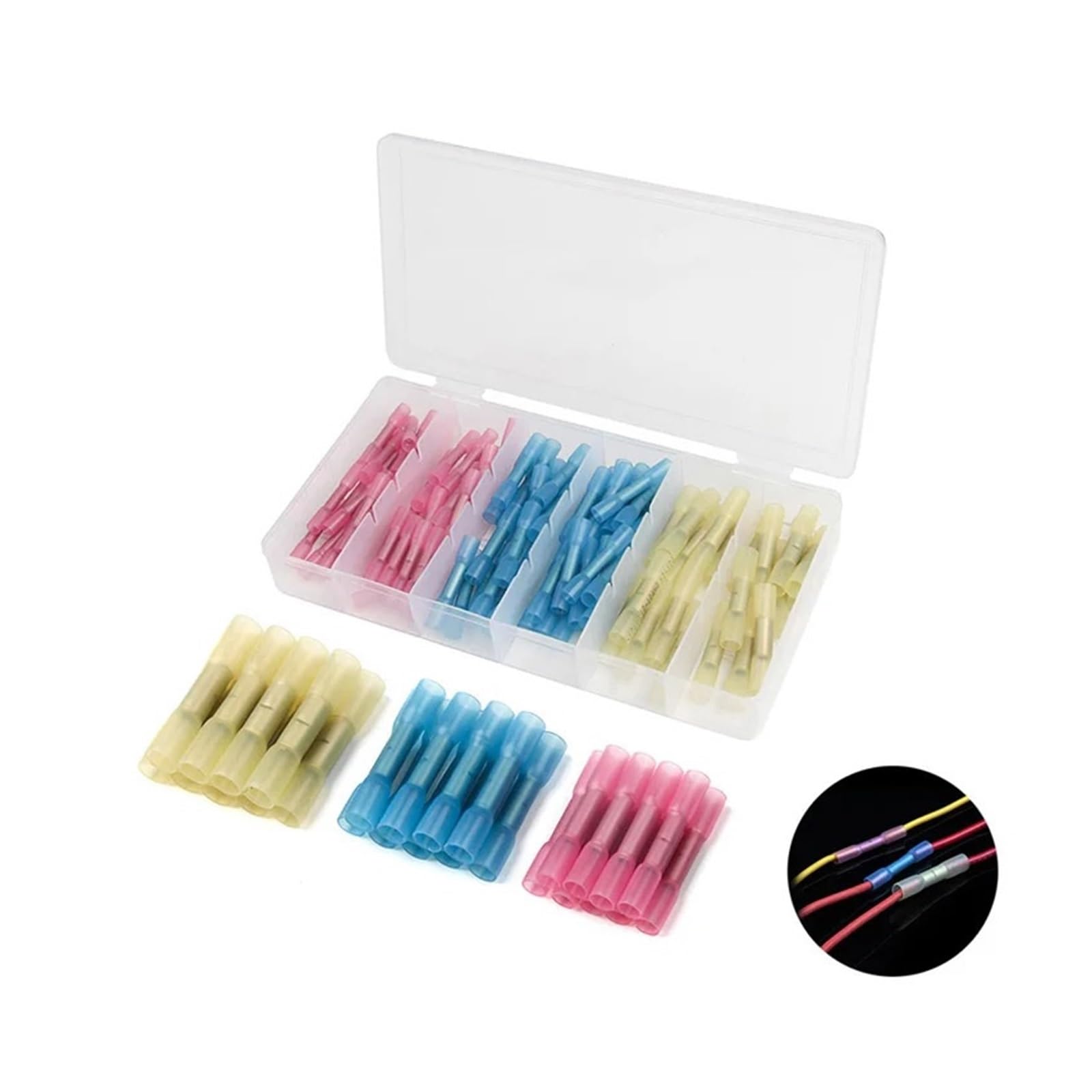 BKGWCSOR 100pcs/lot Heat Shrink Butt Connectors 3 Sizes 22-10 AWG Electrical Wire Splice Cable Crimp Terminal Connectors Set