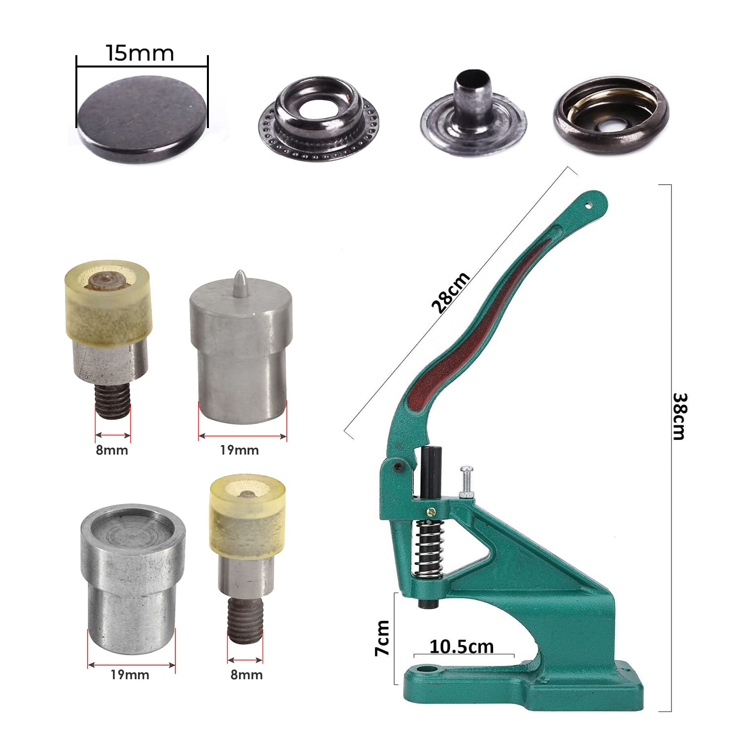 Kit Bottoni A Pressione Da 15 Mm Con Attrezzi – 10 Pezzi, Verde Militare, Per Abbigliamento E Pelletteria - 2