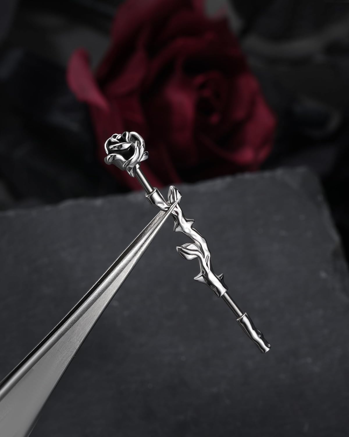 Jewseen Cute Elegant Rose Industrial Bar Ring 14g 16g 38mm Straight Barbell Cartilage Earring Surgical Steel Rod Hypoallergenic Piercing Jewelry