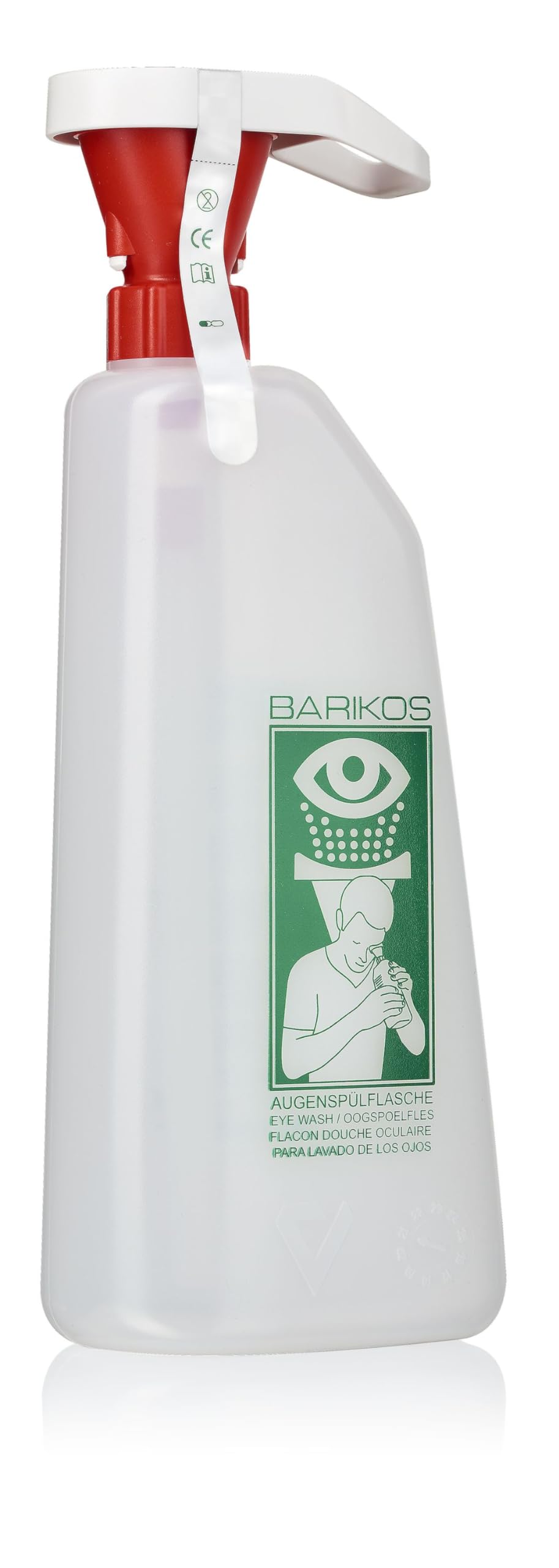 BARIKOS KS - Bottiglia di risciacquo oculare di primo soccorso, 620 ml, per acidi, basi e corpi estranei, pH neutro, ergonomico, certificato DIN EN 15154-4