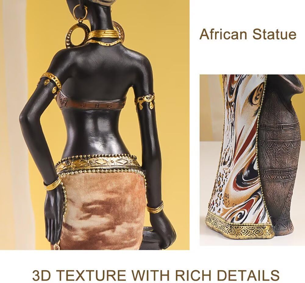 African Women Figurines Black Women Statue African American Statue African Decor for Home Office Decoration Art Crafts(Black) - Image 4