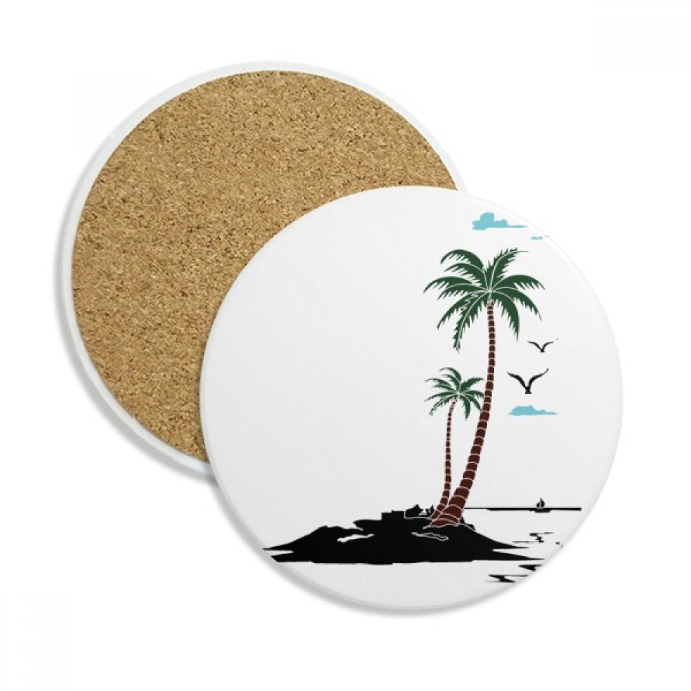 Coaster en céramique plage et cocotier dessous de verre absorbant pour tasse et verre