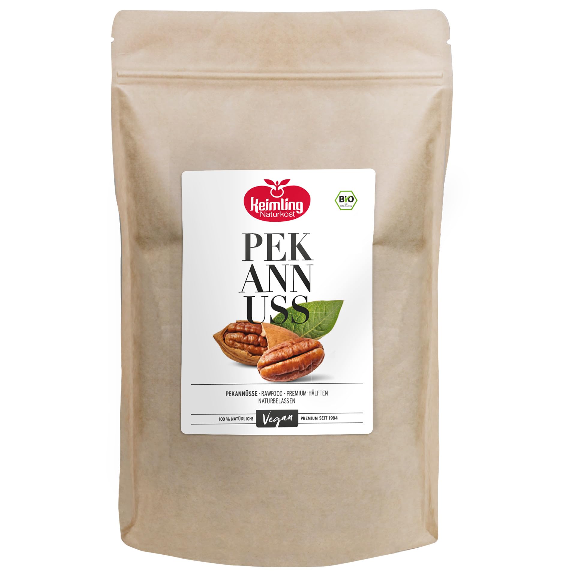 Bio-Pekannüsse – naturbelassene Rohkostqualität aus Südafrika, ungeröstet & ungesalzen, reich an ungesättigten Fettsäuren, Vitamin B1 & Mangan, vegan, Keimling Naturkost (1 kg)