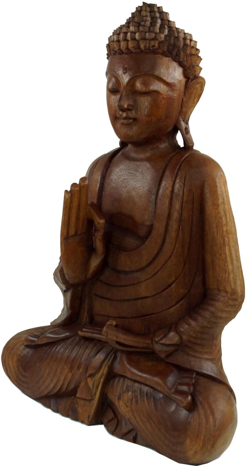 Guru-Shop Buddha di Legno, Statua di Buddha, Fatto a Mano 50 cm, Vitarka Mudra, Marrone Scuro - Design 15, Buddha