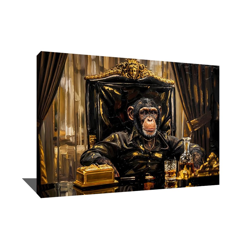 Alessio Cacciatore Quadro scimmia umoristica - Poster di film cinema culto di grande formato, decorazione da parete per ufficio, stampa su tela con cornice animali, tela umoristica (120 x 80 cm)