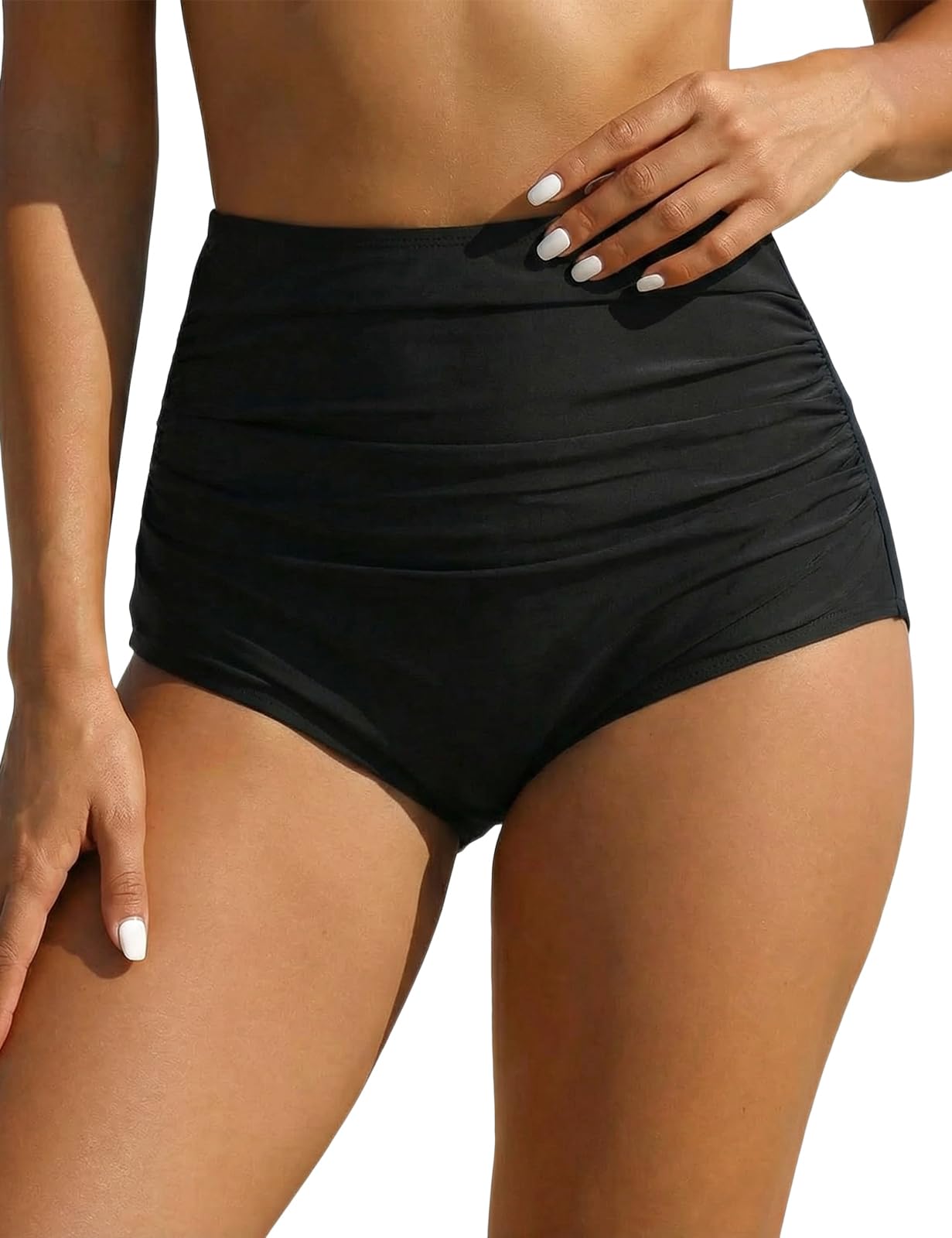 Hilor Slip da donna a vita alta bikini arricciato Hispter Tankini Slip da bagno