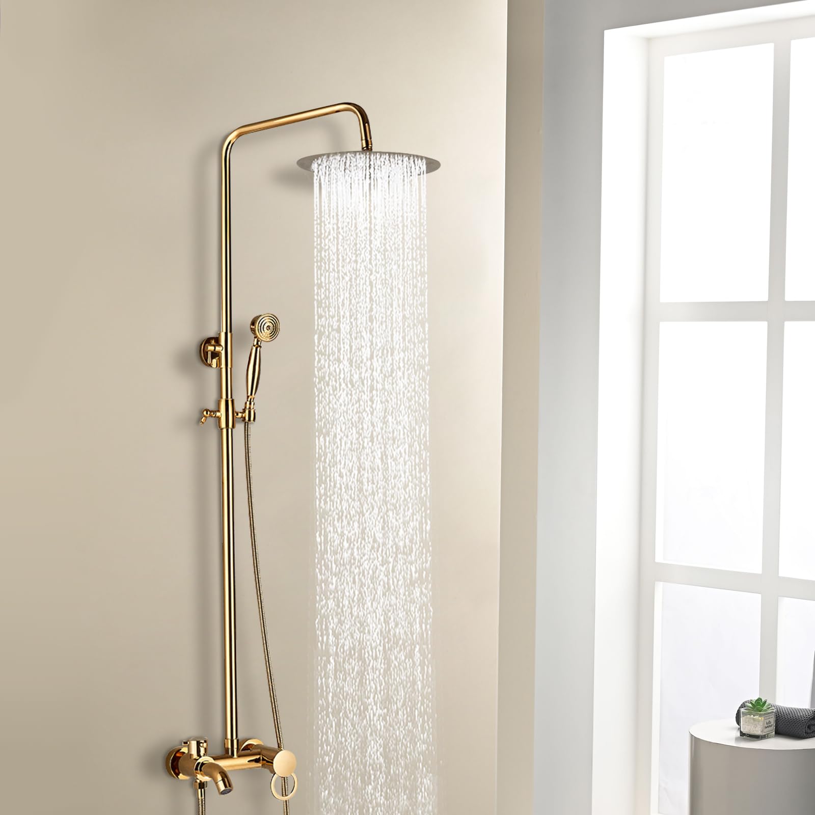 Duschsystem, 20cm Duschzubehör Duschset Handbrause aus Edelstahl Kopfbrause Wandmontage höhenverstellbar Badarmatur golden