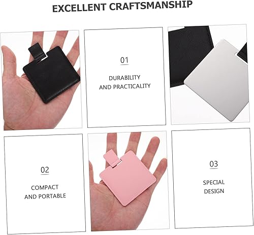 Miniatura 4 de VINTORKY 5pcs Vanity Mirror Small Hand Held Mirror Leather Sleeve Mirror Thin Pocket Mirror Pocket Mirror with Cover Mini Purses Handheld Cosmetic