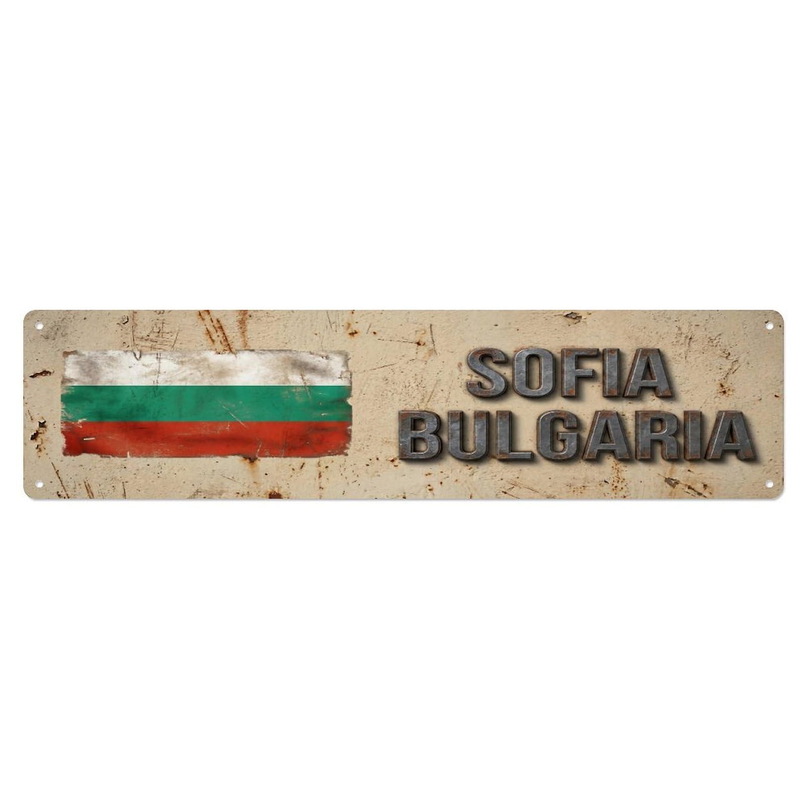 Okahys 4X16inch(10X40cm) Vintage Sofia Bulgaria Flag Decor Rustic Travel Metal Tin Sign