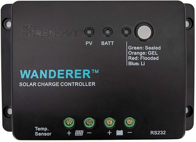 Renogy Wanderer Li 30A 12V PWM Negative Ground Charge Controller Compatible with Lithium, Sealed, Gel, and Flooded batteries and Renogy Bluetooth Module