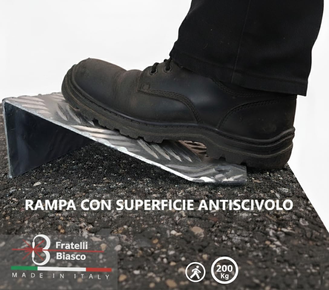 Rampa in ALLUMINIO MANDORLATO - Resistente Fino a 200 Kg - Trasporto Facile (l 15 cm x H 5 cm x L 100 cm)