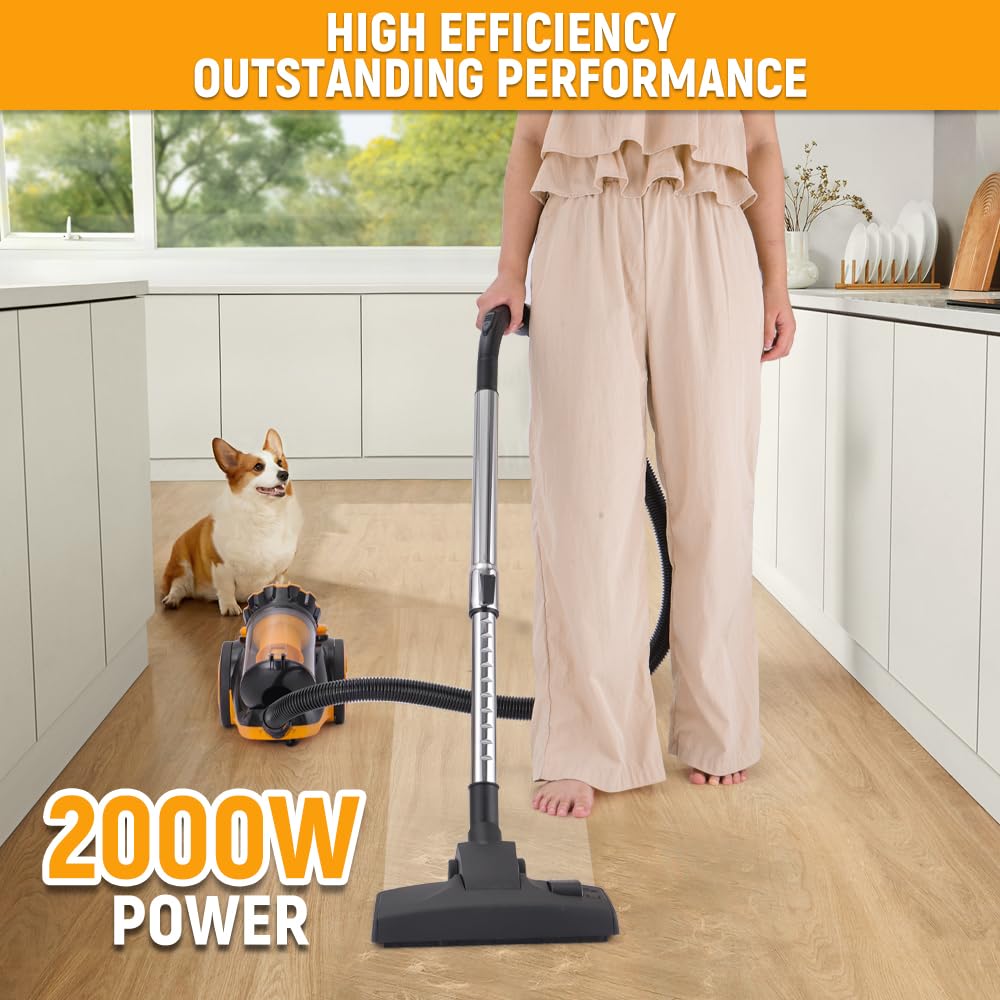Hoteche Aspirador sin bolsa 2000W - amarillo, contenedor de polvo 3L, embalaje colorido