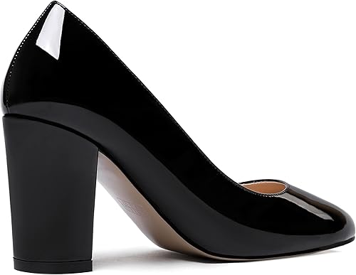 Miniatura 5 de WAYDERNS Zapatos de tacón alto con puntera redonda gruesa y sólida para mujer, de 3 pulgadas