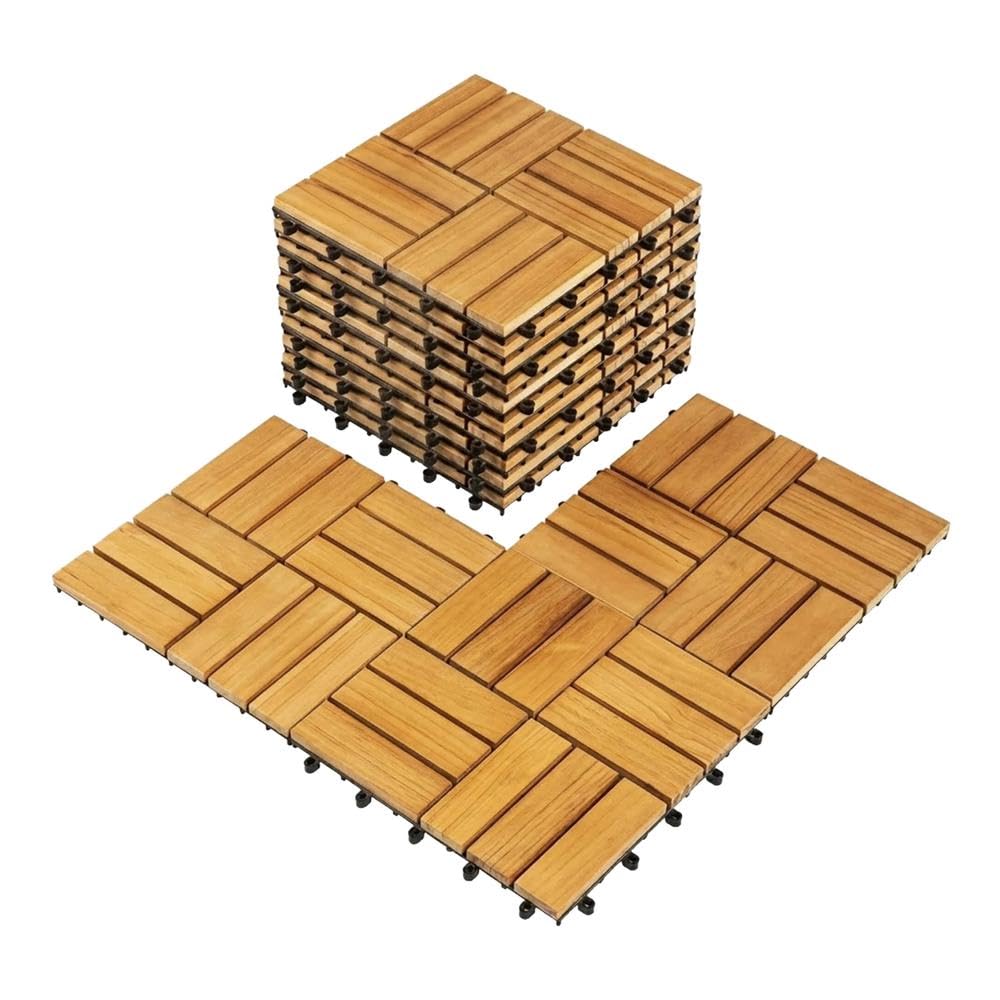 YOEVU Set de 11 Baldosas de exterior Madera de Acacia, Acacia Dorado