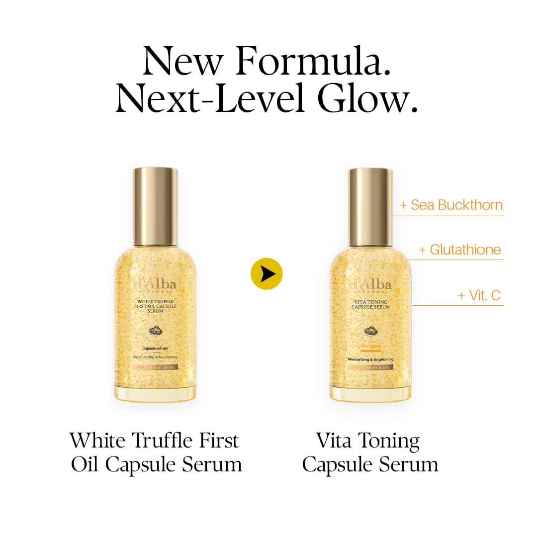 d'Alba Piedmont Vita Toning serum na kapsułki, codzienne zwiększenie witaminy dla promiennej skóry, podwójna formuła witaminowa, duży rozmiar (100 ml)