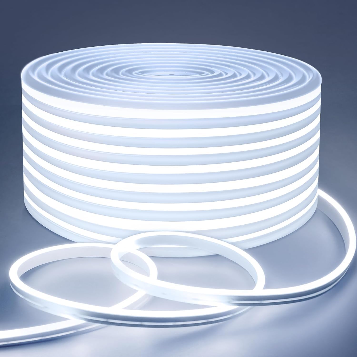 Lamomo Neon LED Strip Light 5m, 12V Dimmable White LED Lights, 6000K Waterproof Silicone Flexible LED Strips for Bedroom Indoor Decoration (Power Adapter Included) [Energy Class F]