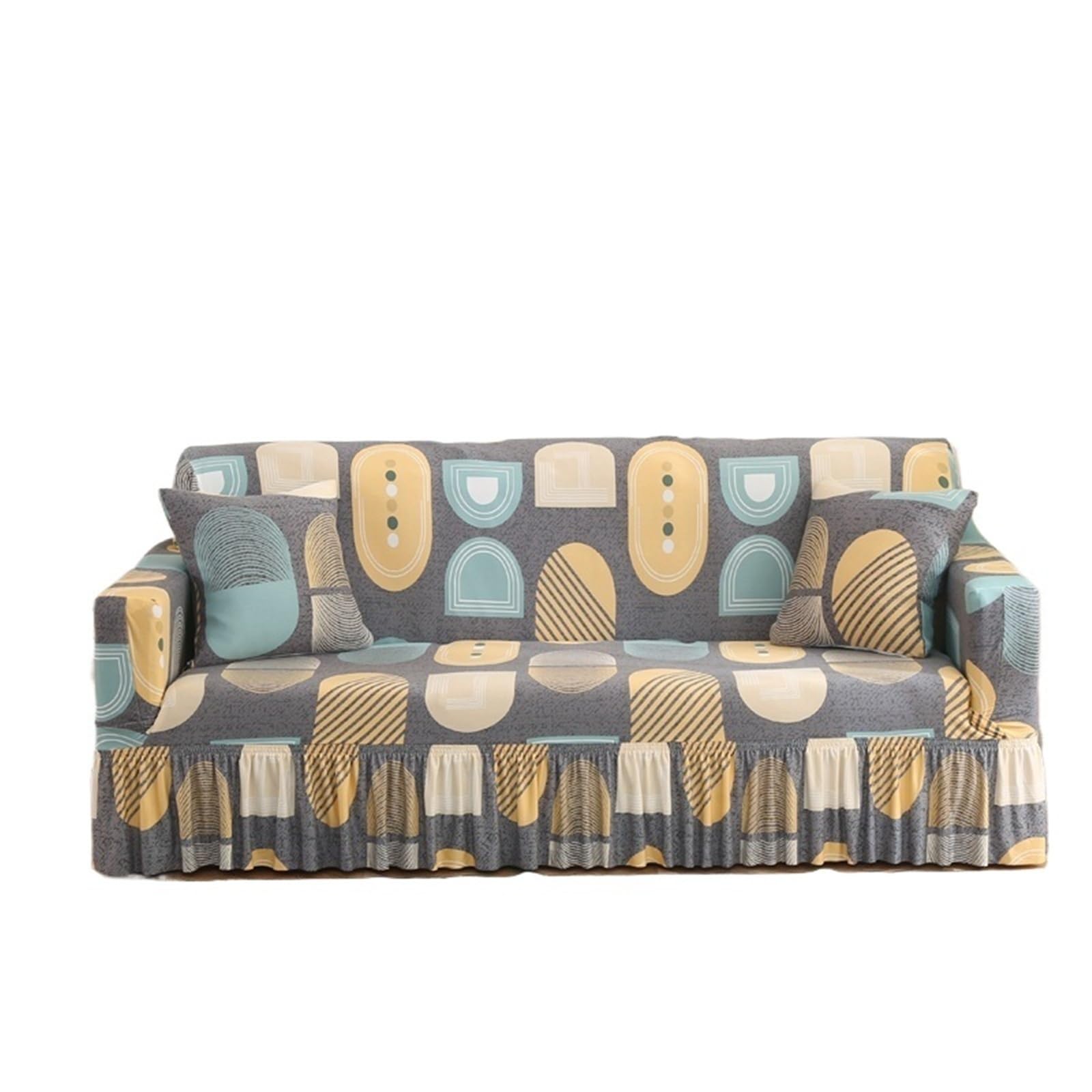 GCYEIDMA Skirt Sofa Cover 1/2/3/4 Seater Sofa Couch Cover with Skirt Washable Elastic Stretchable Easy Fit Universal Furniture Protector(Color 33,2-seater(145-185cm))