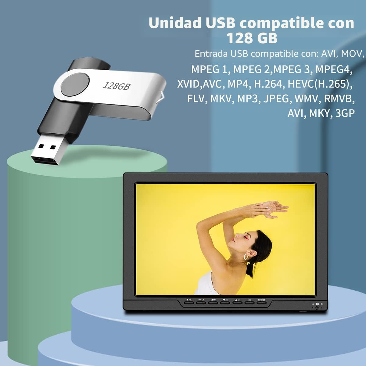 KCR 14 pulgadas LED HD TV, pequeño televisor con entrada HDMI, sintonizador digital integrado/HDMI/USB/DC-12IN para dormitorio, cocina, autocaravana - Incluye mando a distancia
