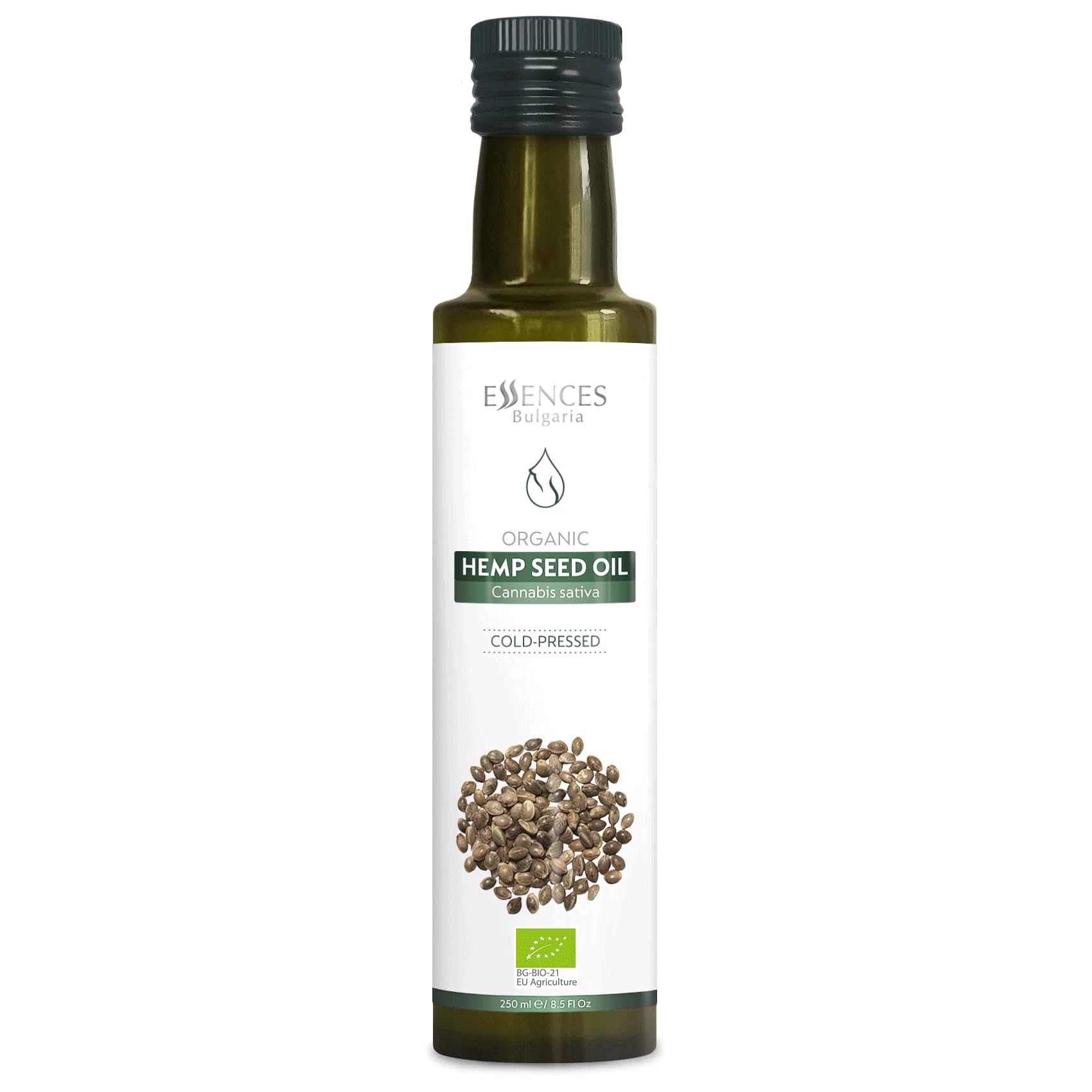 Essences Bulgaria Aceite de Semilla de Cáñamo Orgánico 250ml| Aceite 100% Natural Prensado en Frío | Calidad Extra Premium | Rico en Omegas | Ensaladas | Sin Aditivos ni Conservantes |Sin OMG | Vegano