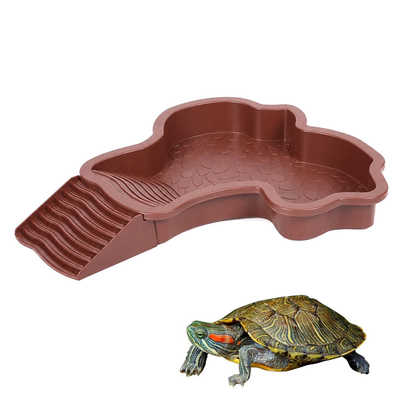 Luckwaii Large Tortoise Bathing Pool with Ramp, 35x28.5x4.3cm, Brown Red
