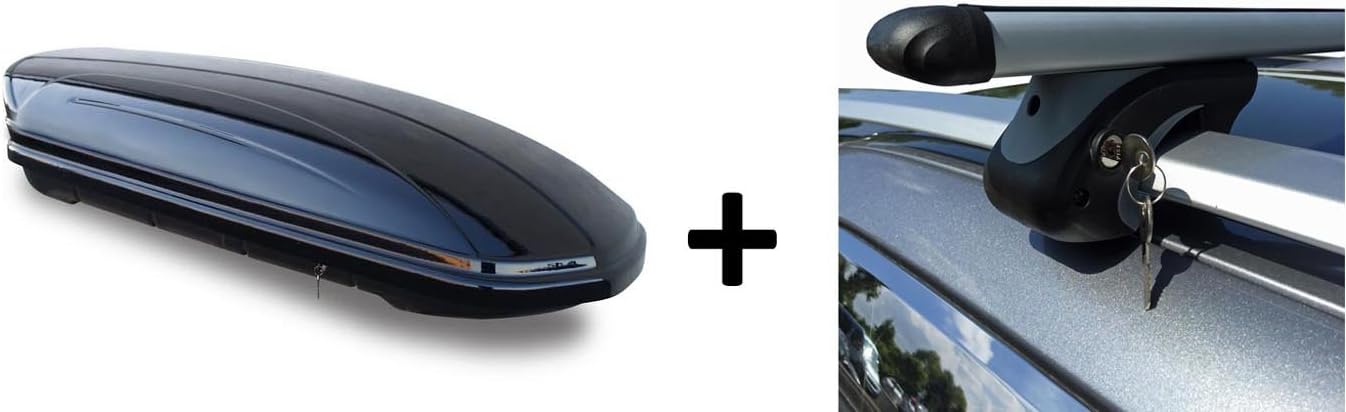 VDP Skibox Black MAA460G Large Roof Carry Case Ski Roof Box 460 Litres Lockable Roof Rack Porsche CAYENNE + Aluminium Roof Rack Bars 10