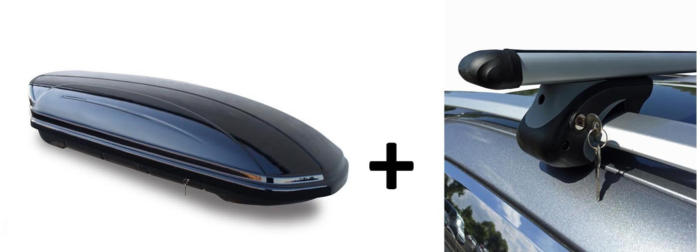 VDP Skibox Black MAA460G Large Roof Carry Case Ski Roof Box 460 Litres Lockable Roof Rack Porsche CAYENNE + Aluminium Roof Rack Bars 10